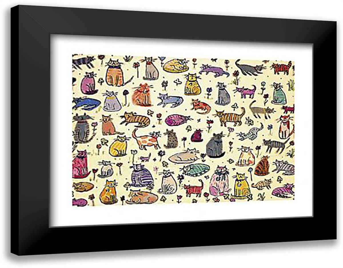 51 Cats 20x16 Black Modern Wood Framed Art Print Poster by Battle, Sarah