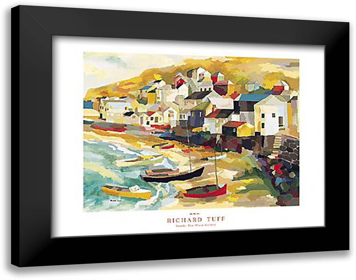 Mousehole Harbour 36x28 Black Modern Wood Framed Art Print Poster by Tuff, Richard