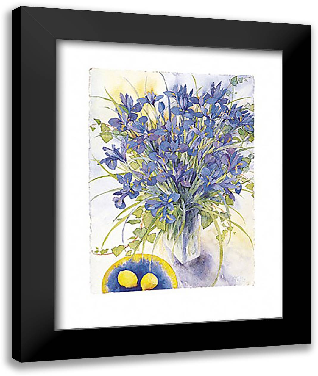Irises with Lemons 16x20 Black Modern Wood Framed Art Print Poster by Felts, Shirley