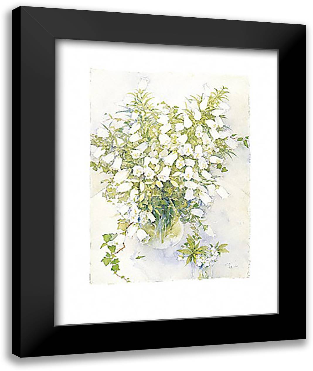 Campanula and Apple Blossom 16x20 Black Modern Wood Framed Art Print Poster by Felts, Shirley