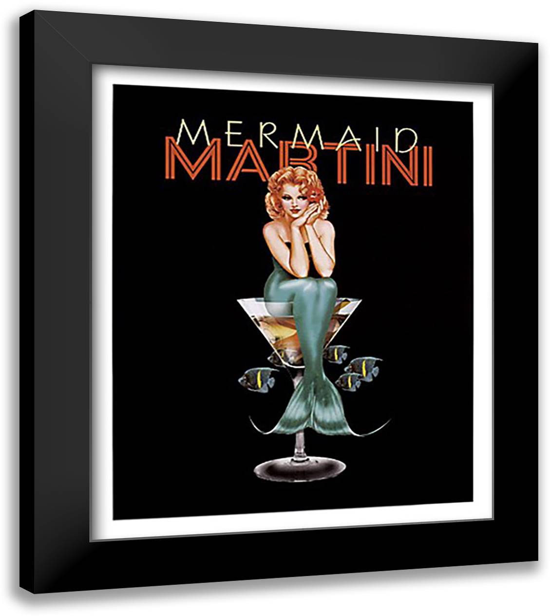 Mermaid Martini 22x26 Black Modern Wood Framed Art Print Poster by Burch, Ralph