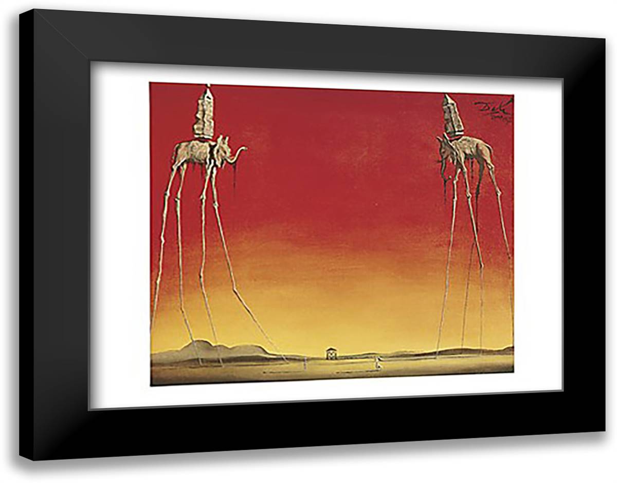 Les Elephants, c.1948 36x28 Black Modern Wood Framed Art Print Poster by Dali, Salvador