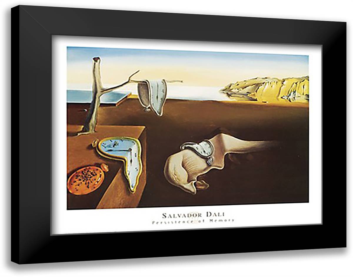 Persistence of Memory 36x28 Black Modern Wood Framed Art Print Poster by Dali, Salvador