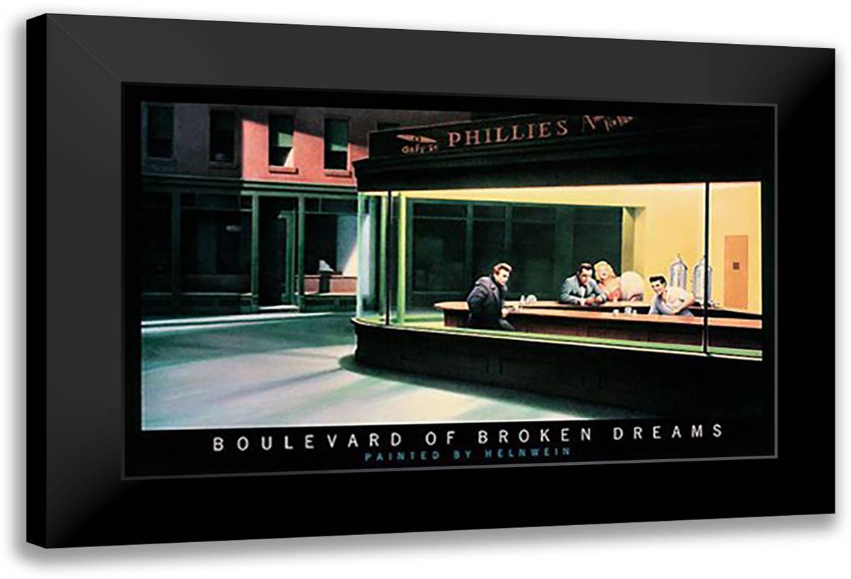 Nighthawks 40x26 Black Modern Wood Framed Art Print Poster by Helnwein, Gottfried
