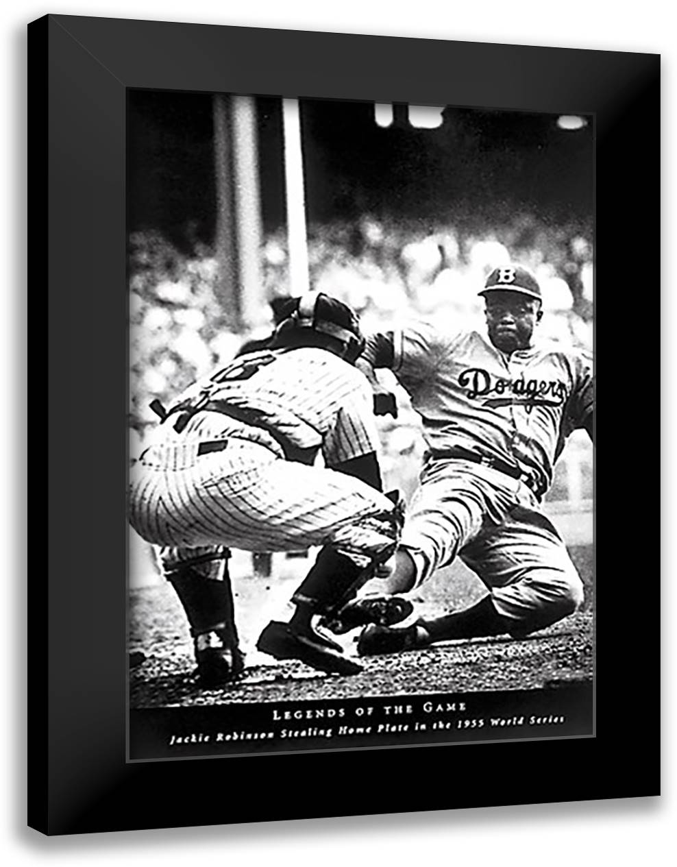 Jackie Robinson Stealing Home, 1955 28x40 Black Modern Wood Framed Art Print Poster by Kauffman, Mark