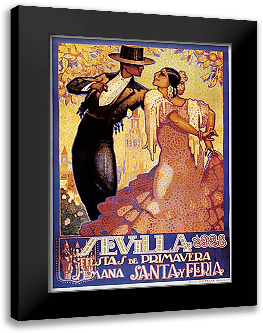 Sevilla, 1928 - Fiestas de Primavera 28x40 Black Modern Wood Framed Art Print Poster by Parrilla, J.