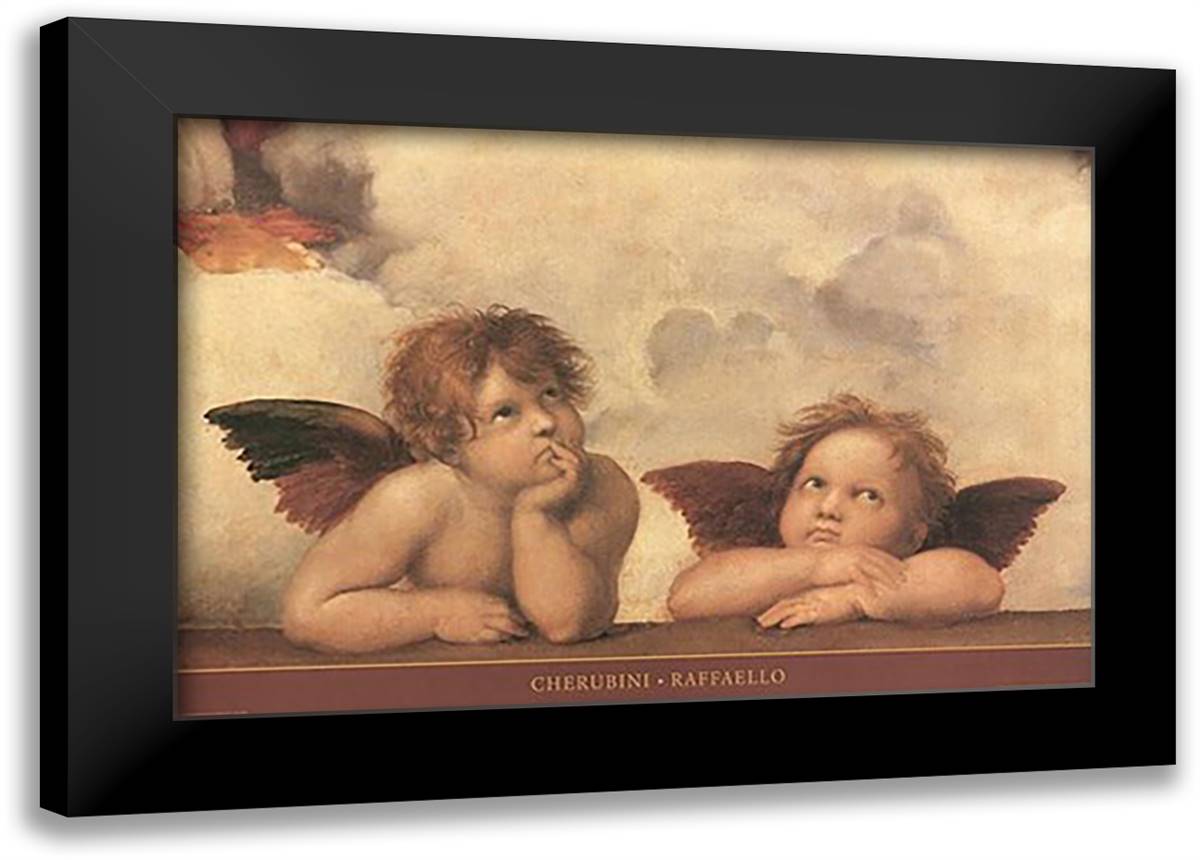 The Cherubim Putti Angels of The Sistine Madonna, c.1514 39x28 Black Modern Wood Framed Art Print Poster by Raphael