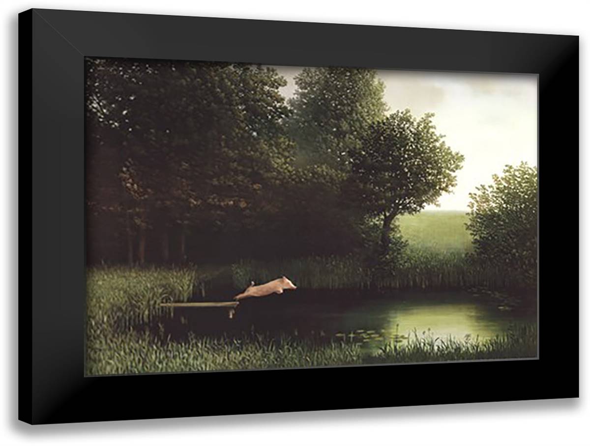 Diving Pig 32x24 Black Modern Wood Framed Art Print Poster by Sowa, Michael