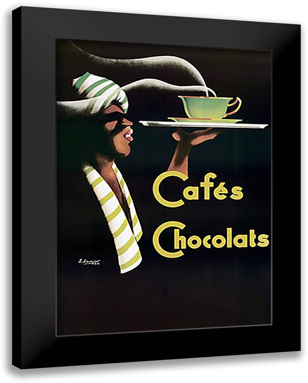 Cafes Chocolats 28x40 Black Modern Wood Framed Art Print Poster by Saunier