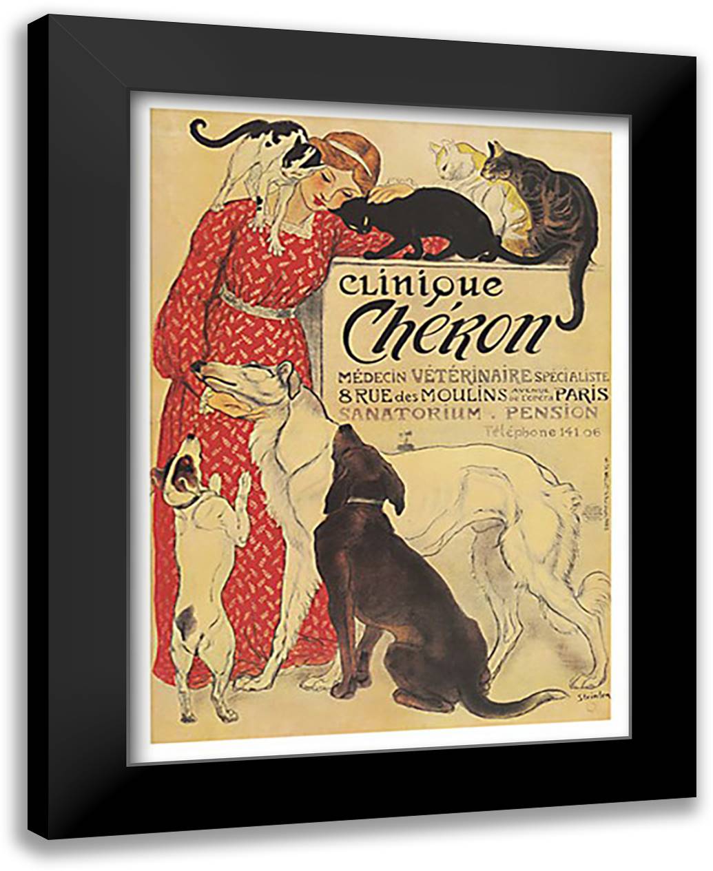 Clinique Cheron 24x32 Black Modern Wood Framed Art Print Poster by Steinlen, Theophile-Alexandre