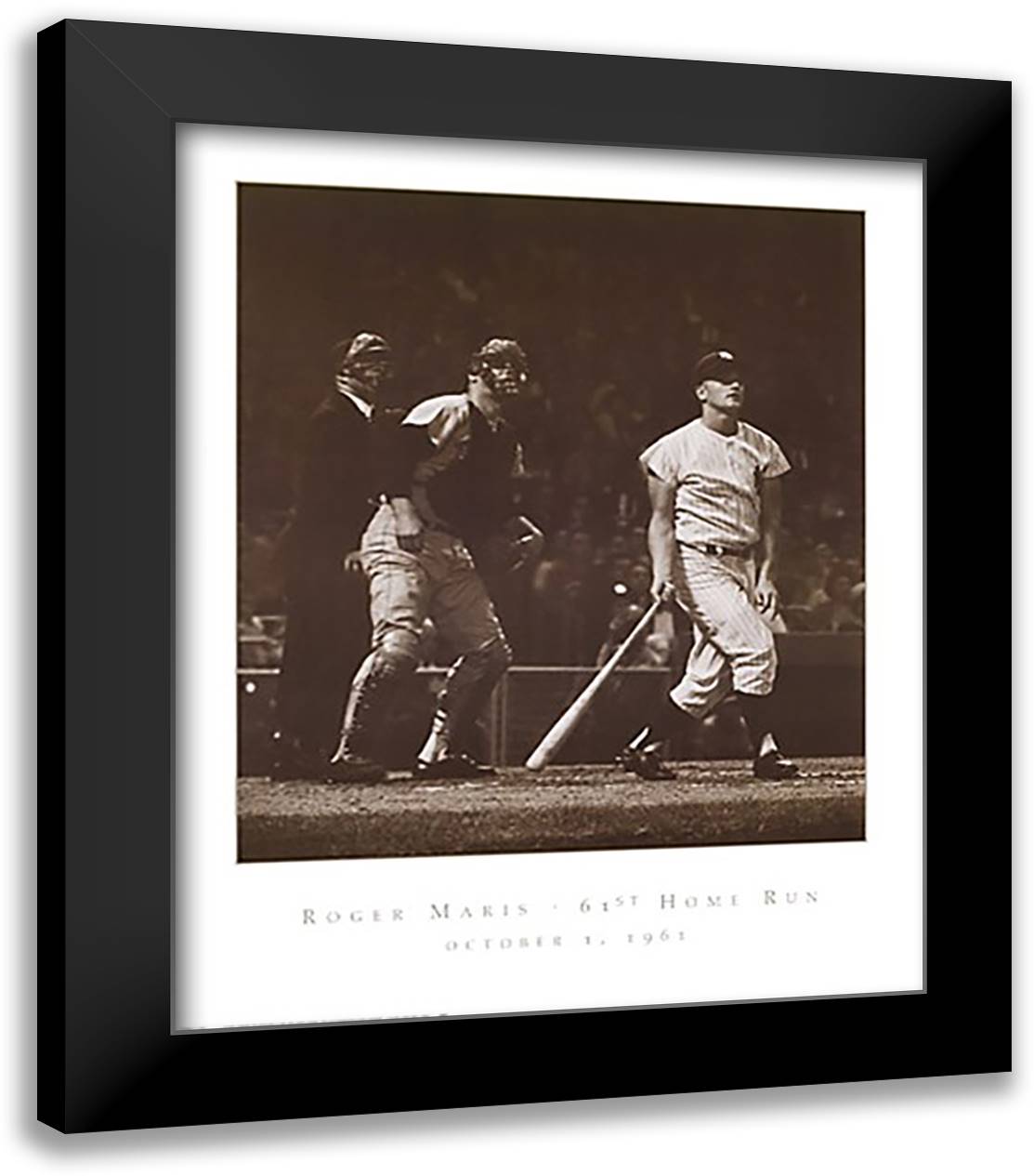 Roger Maris - 61st Home Run - October 1, 1961 28x34 Black Modern Wood Framed Art Print Poster by Scharfman, Herb