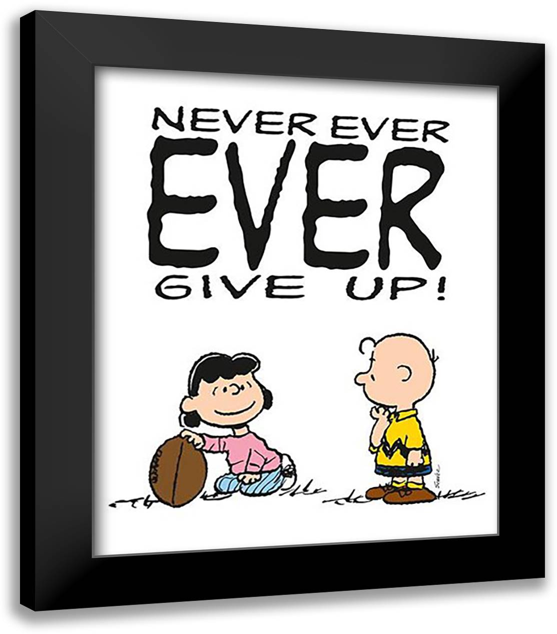 Never Ever Ever Give Up! ??? Peanuts 20x24 Black Modern Wood Framed Art Print Poster by Schulz, Wilhelm