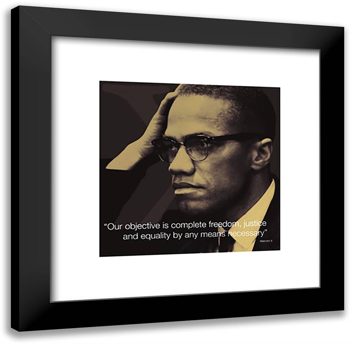 Malcolm X- Freedom, Justice and Equality 20x20 Black Modern Wood Framed Art Print Poster