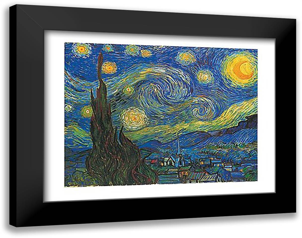 Starry Night 36x28 Black Modern Wood Framed Art Print Poster by Van Gogh, Vincent