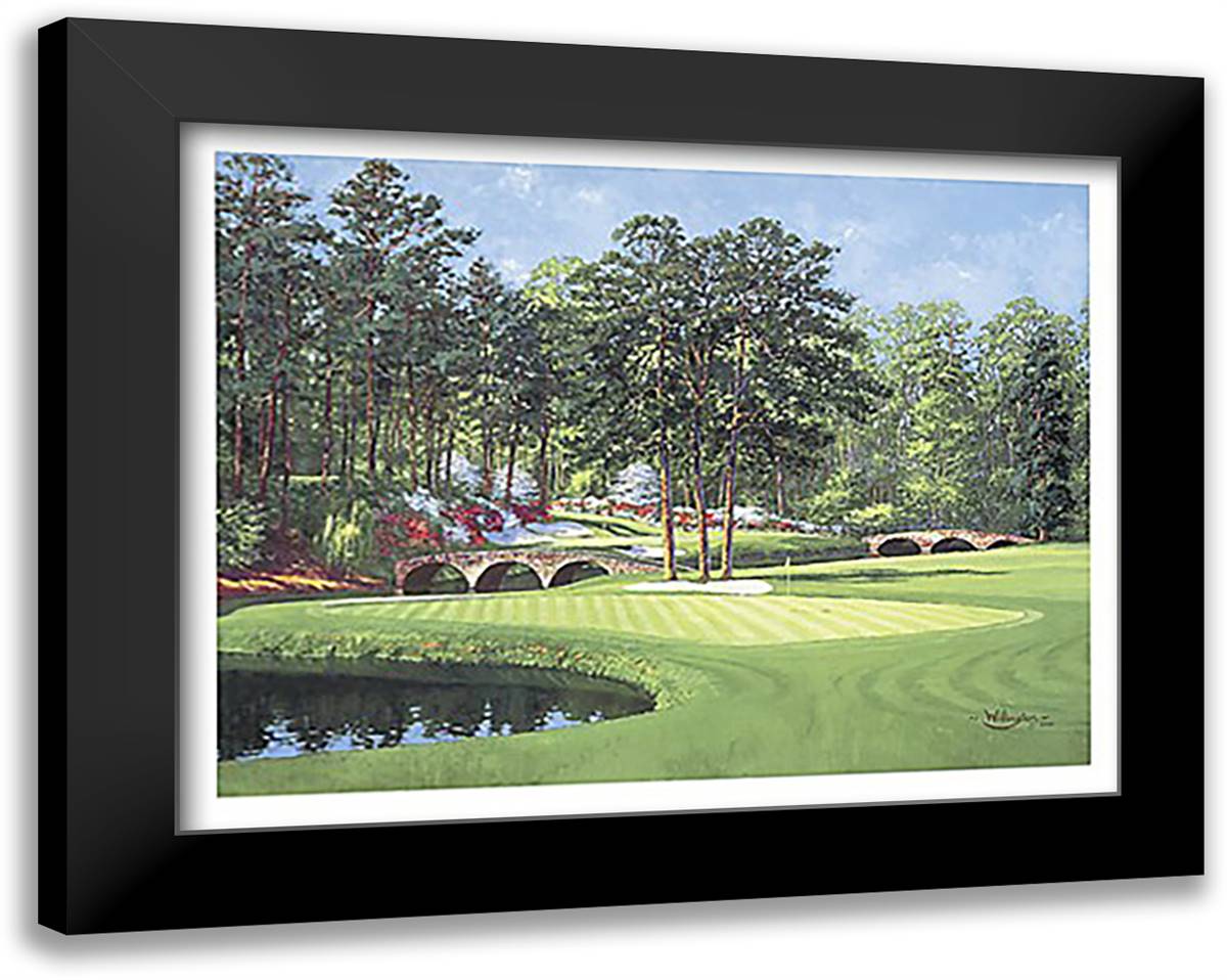 The 11th at Augusta - White Dogwood 30x24 Black Modern Wood Framed Art Print Poster by Willington, Bernard