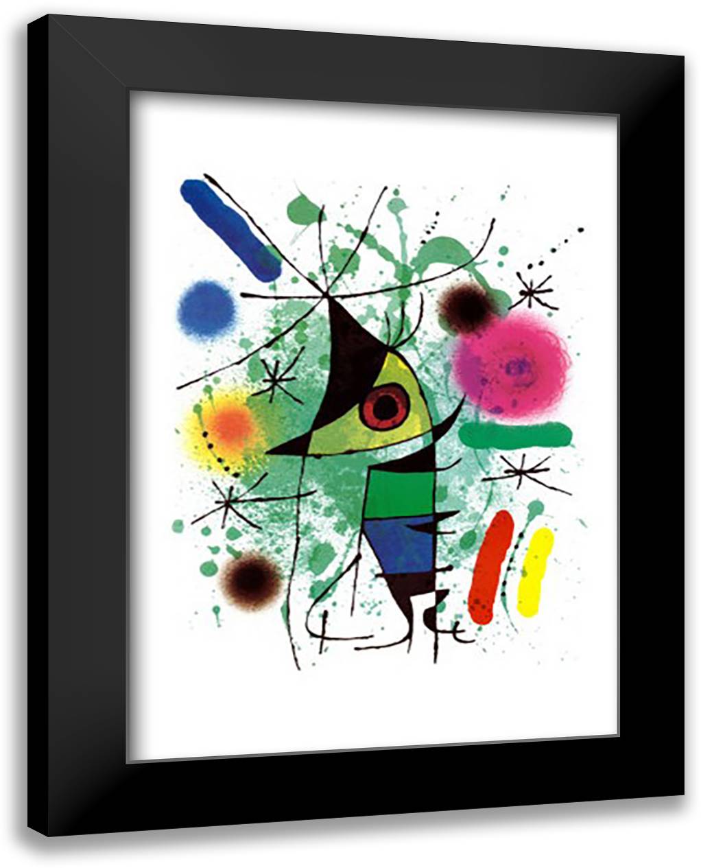The Singing Fish 28x36 Black Modern Wood Framed Art Print Poster by Miro, Joan