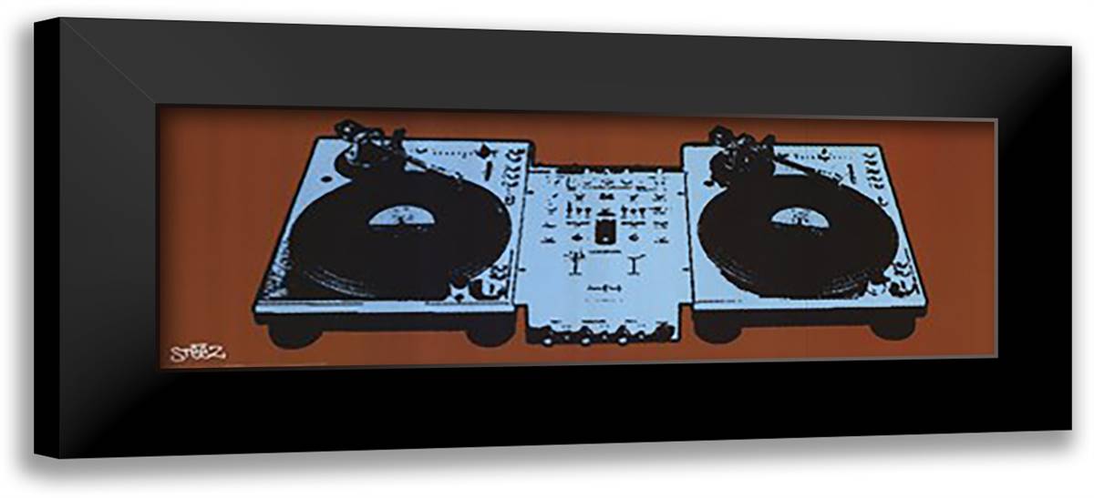 Steez - Turntables - Slim Print 40x16 Black Modern Wood Framed Art Print Poster by Steez