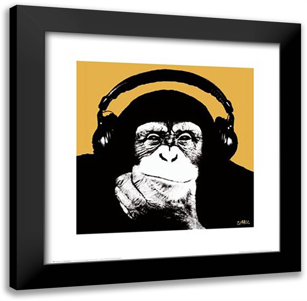 Headphone Monkey 20x20 Black Modern Wood Framed Art Print Poster