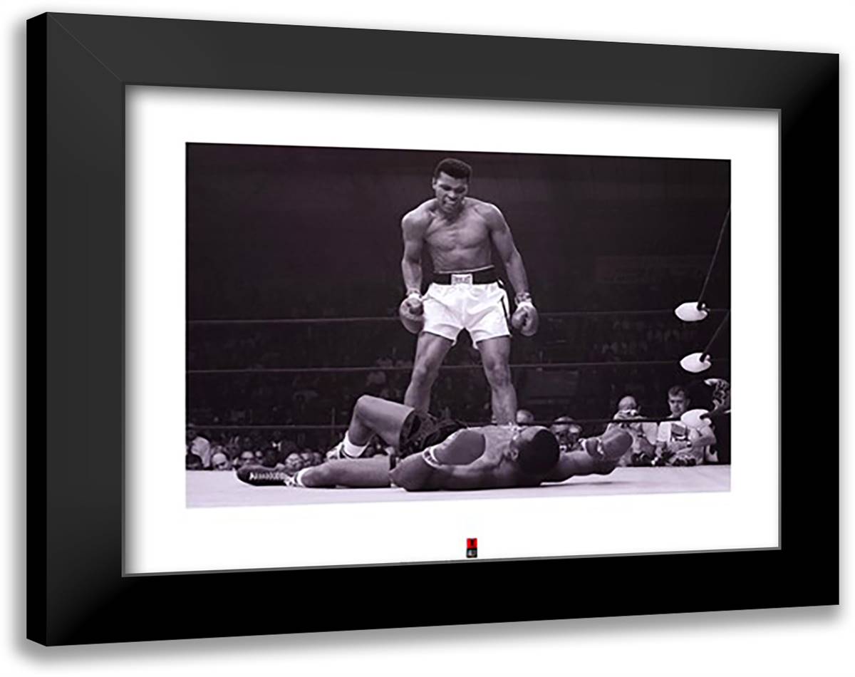 Muhammad Ali - 1965 1st Round Knockout Against Sonny Liston 36x28 Black Modern Wood Framed Art Print Poster