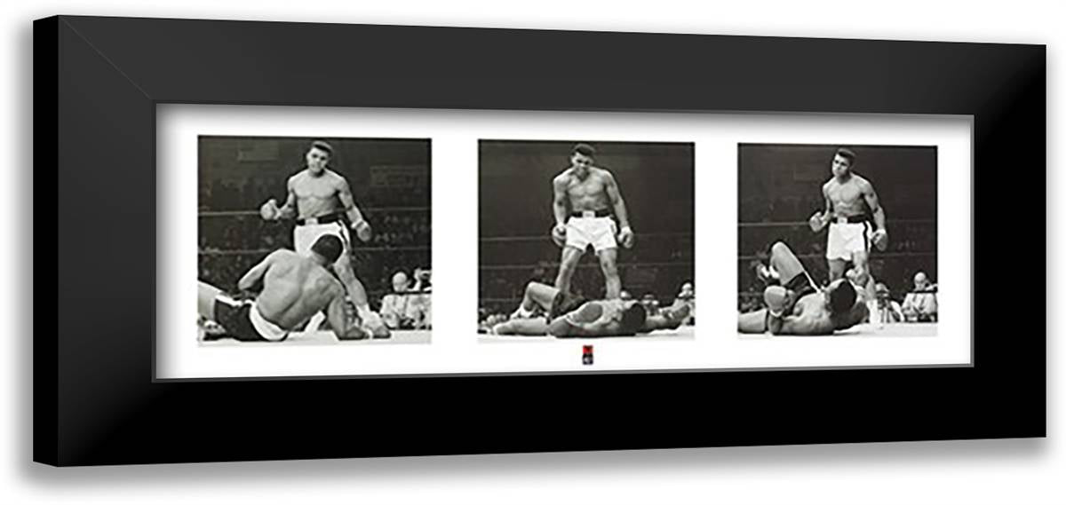 Muhammad Ali - 1965 1st Round Knockout Against Sonny Liston - (Triptych) 40x16 Black Modern Wood Framed Art Print Poster