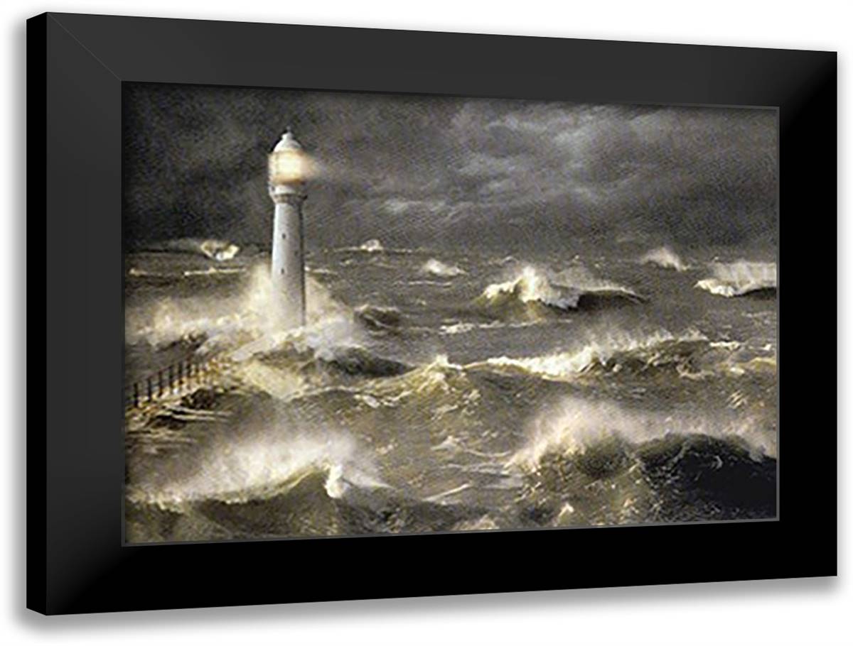 Lighthouse 40x28 Black Modern Wood Framed Art Print Poster by Getty Images