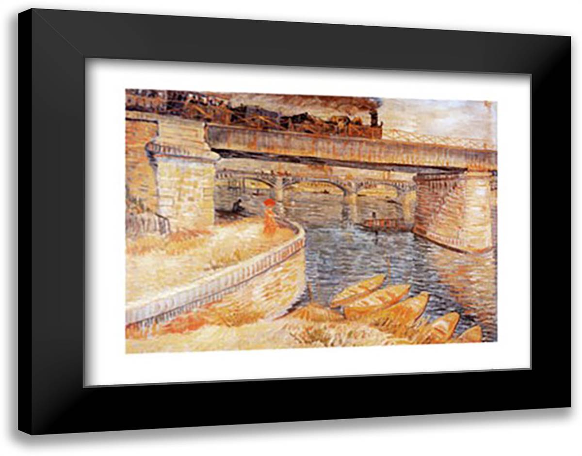 Bridge across the Seine at Asnieres, c.1887 35x28 Black Modern Wood Framed Art Print Poster by Van Gogh, Vincent