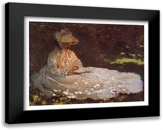 Women Reading 35x28 Black Modern Wood Framed Art Print Poster by Monet, Claude