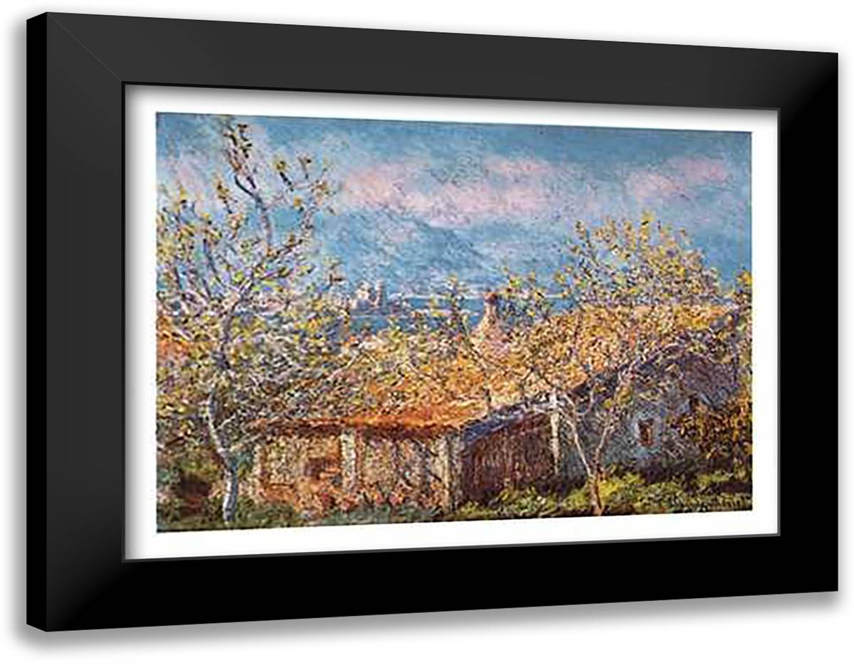 Antibes Farmhouse 35x28 Black Modern Wood Framed Art Print Poster by Monet, Claude