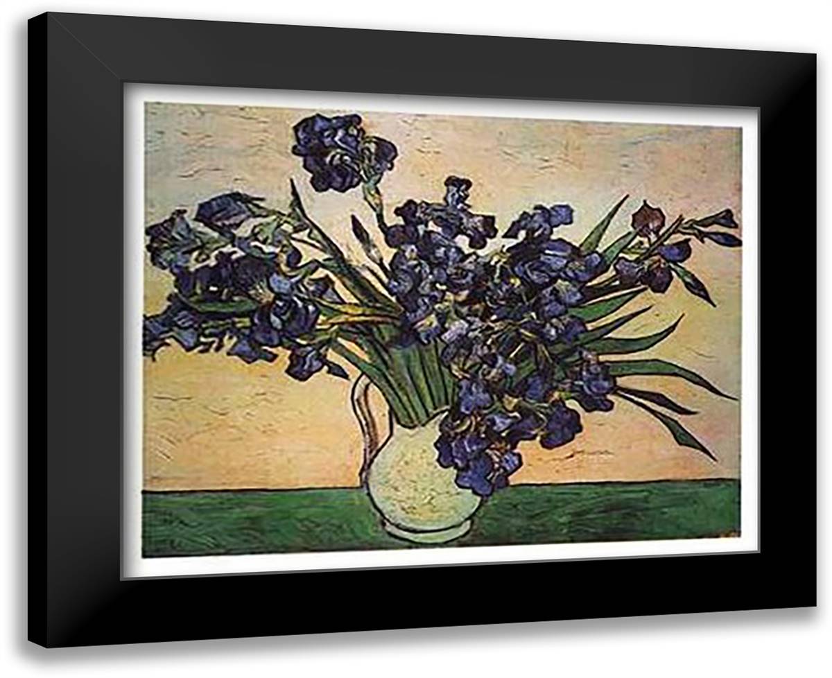Irises in Vase, c.1890 40x28 Black Modern Wood Framed Art Print Poster by Van Gogh, Vincent