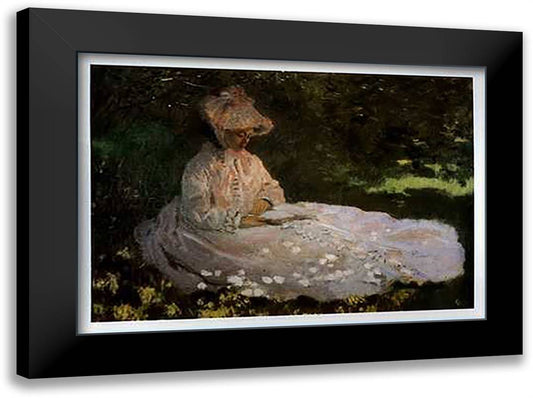 Woman Reading 40x28 Black Modern Wood Framed Art Print Poster by Monet, Claude