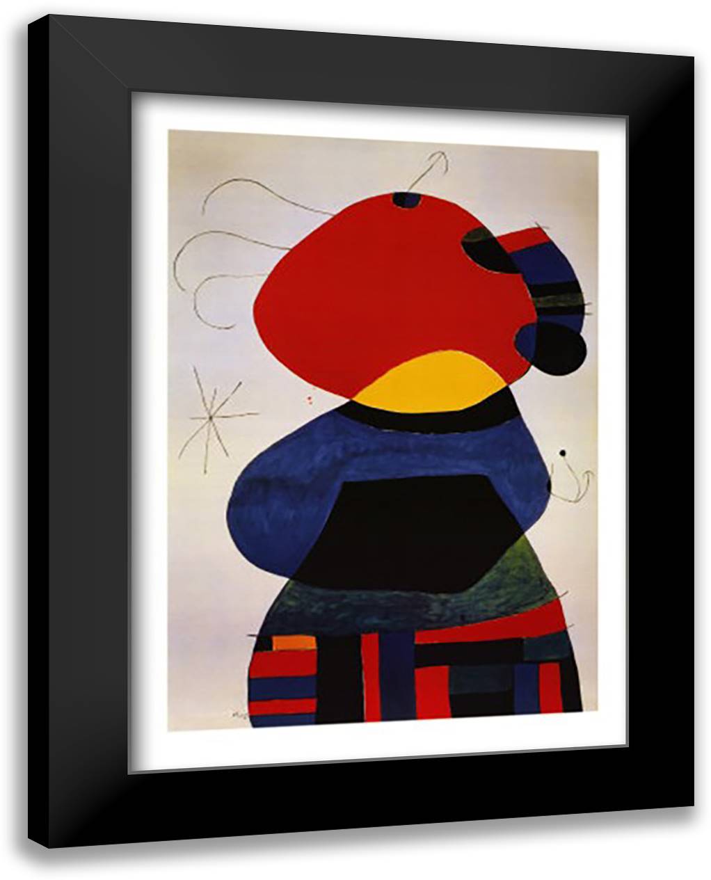 Femme avec Trois Cheveux 28x40 Black Modern Wood Framed Art Print Poster by Miro, Joan