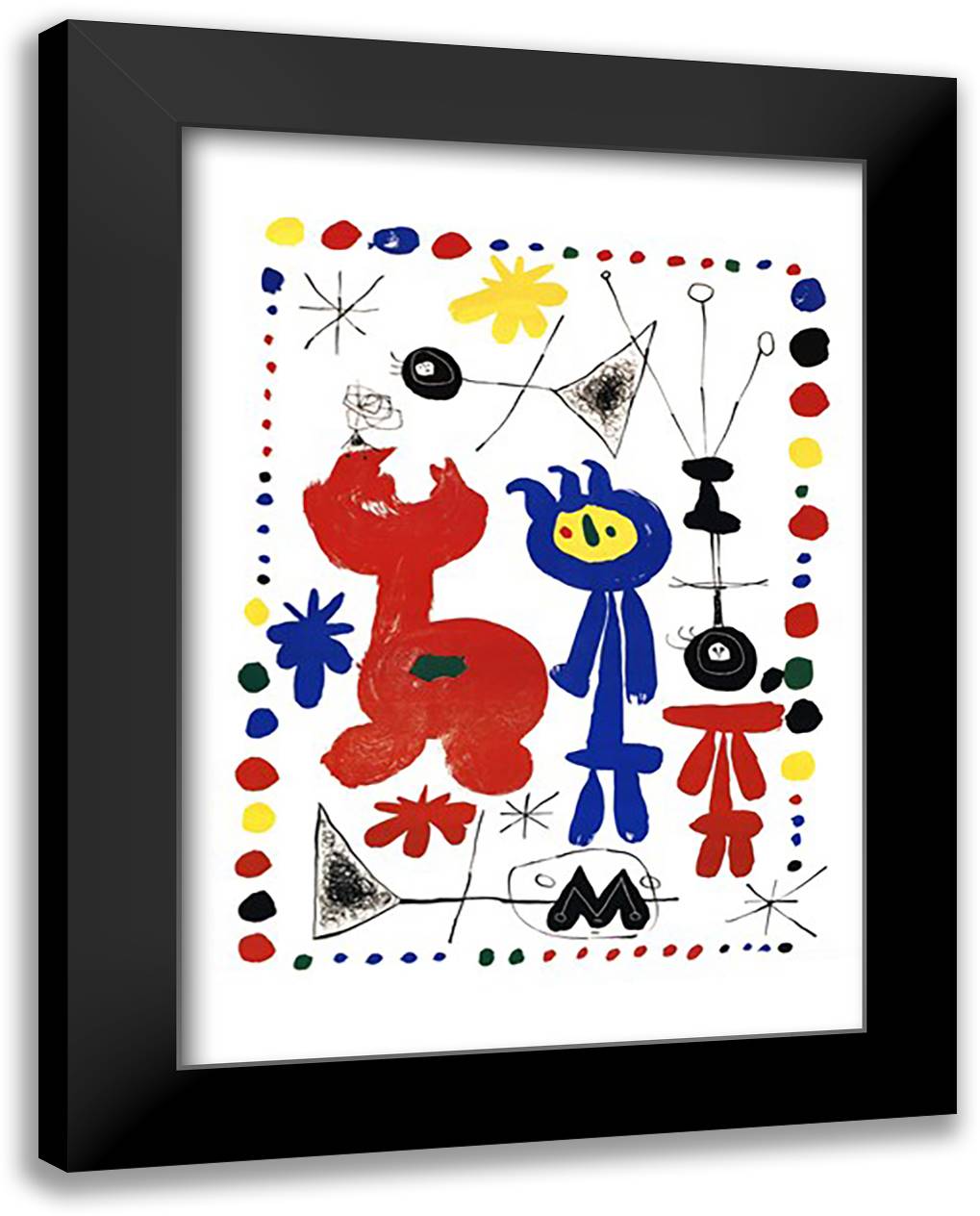 Personnage et Oiseaux 28x40 Black Modern Wood Framed Art Print Poster by Miro, Joan