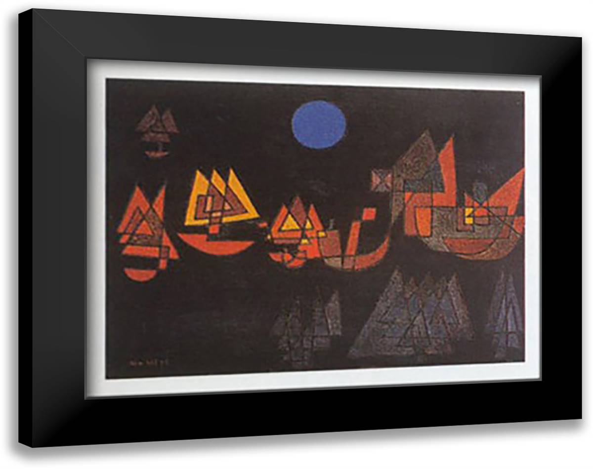 SCHIFFE IM DUNKELN, 1927 35x28 Black Modern Wood Framed Art Print Poster by Klee, Paul