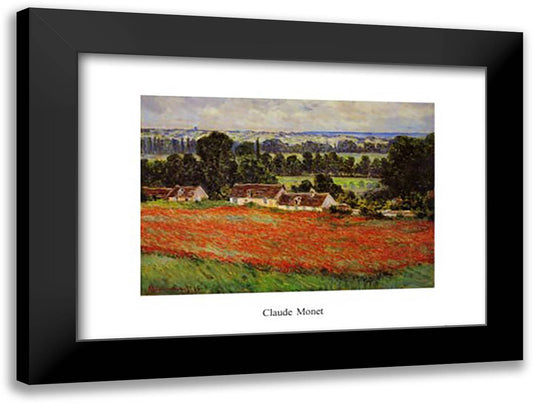 Poppy Field and Farmhouse 32x24 Black Modern Wood Framed Art Print Poster by Monet, Claude