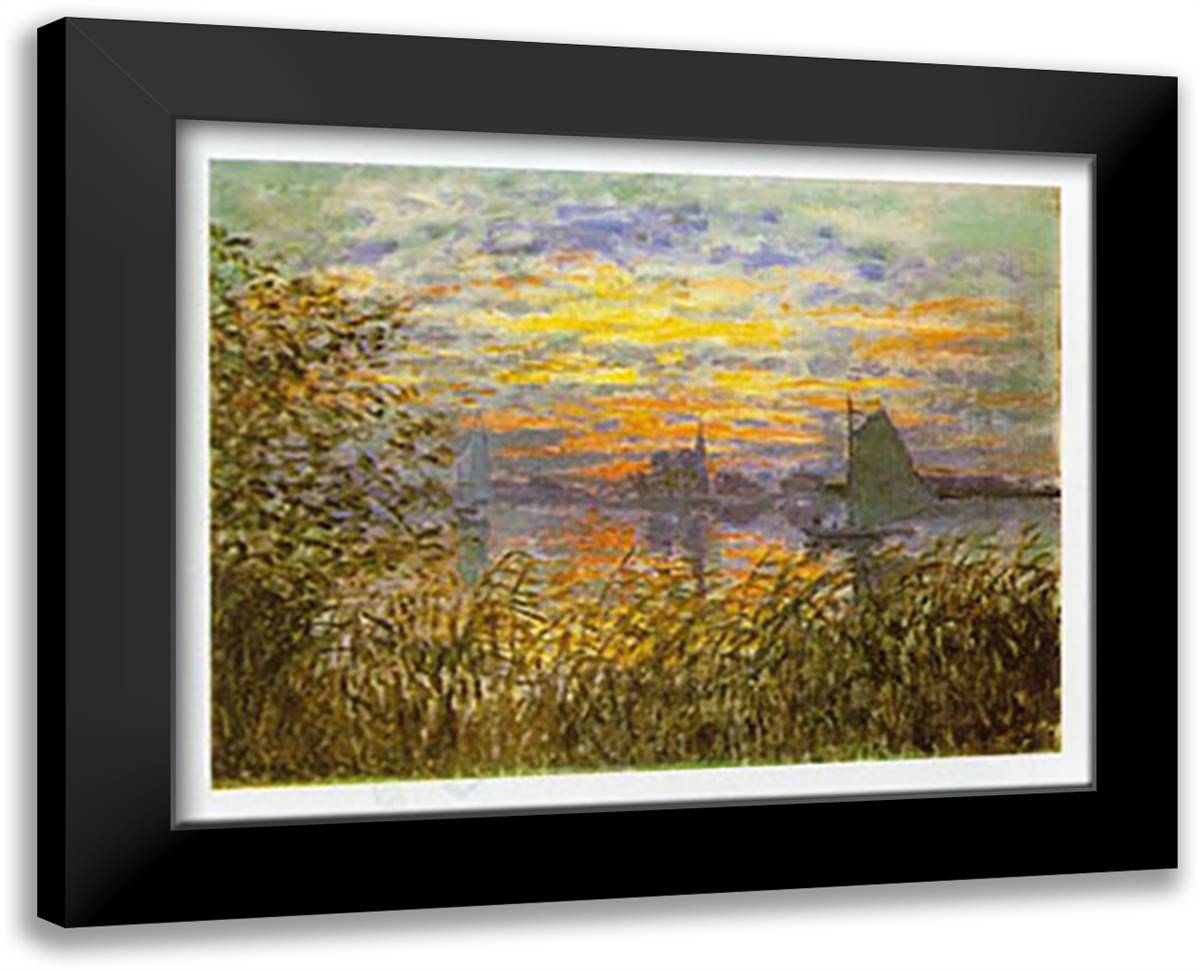 TRAMONTO A LAVACOURT 32x24 Black Modern Wood Framed Art Print Poster by Monet, Claude