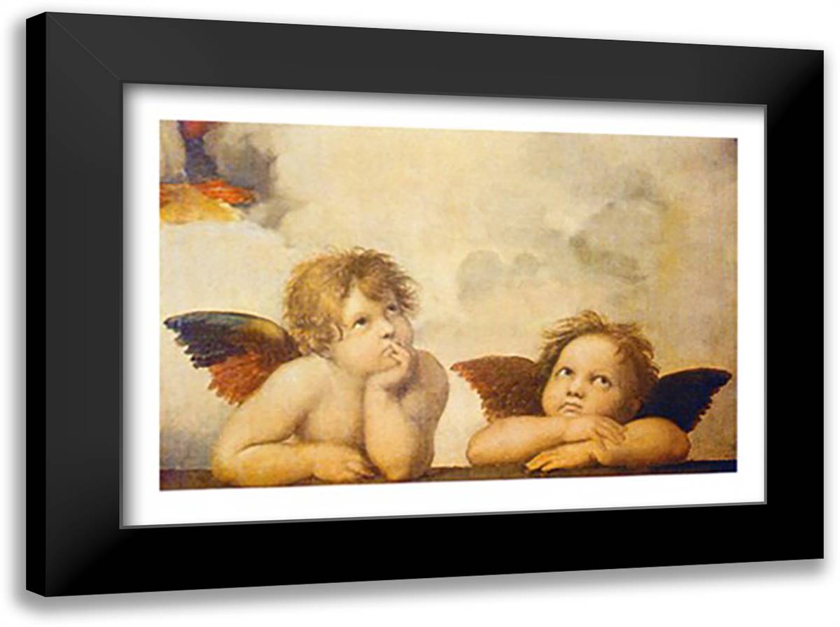 The Cherubim Putti Angels of The Sistine Madonna, c.1514 32x24 Black Modern Wood Framed Art Print Poster by Raphael