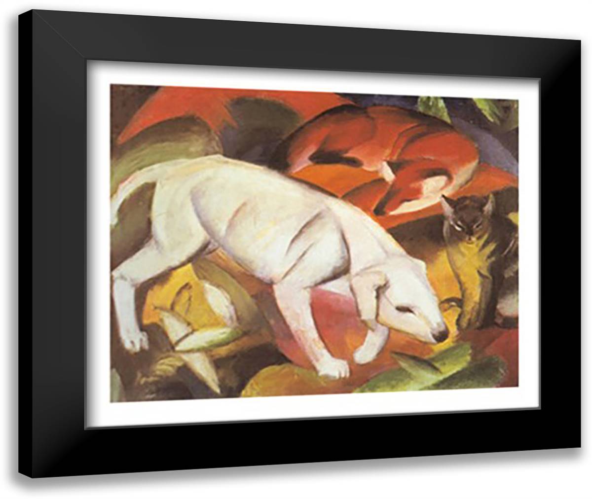 A Dog, a Fox and a Cat 32x24 Black Modern Wood Framed Art Print Poster by Marc, Franz