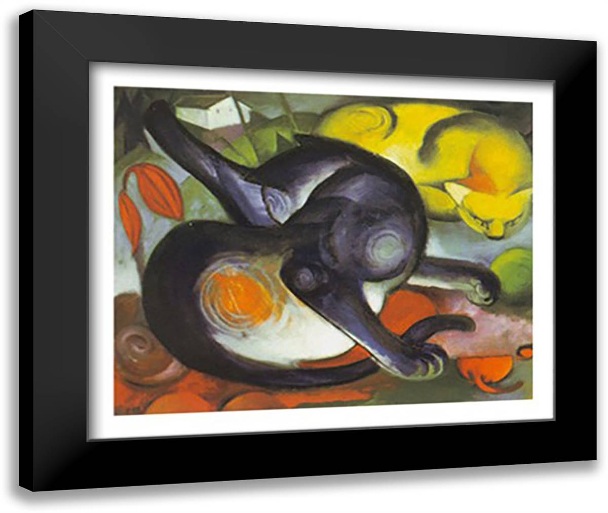 Two Cats 32x24 Black Modern Wood Framed Art Print Poster by Marc, Franz