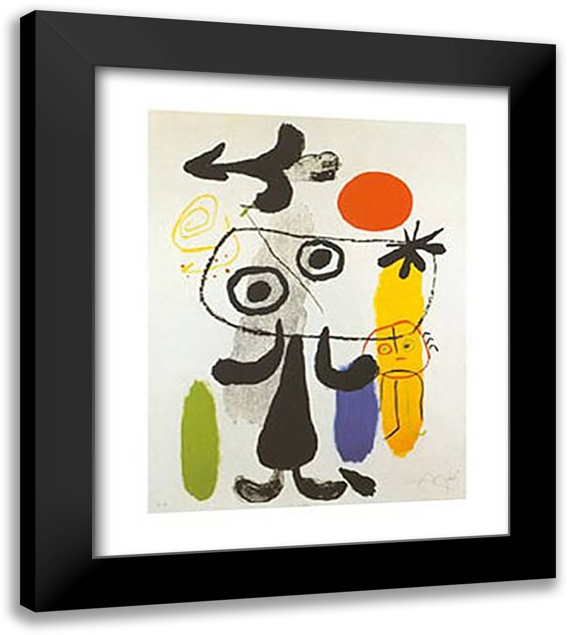 Figur Gegen Rote Sonne II 28x40 Black Modern Wood Framed Art Print Poster by Miro, Joan