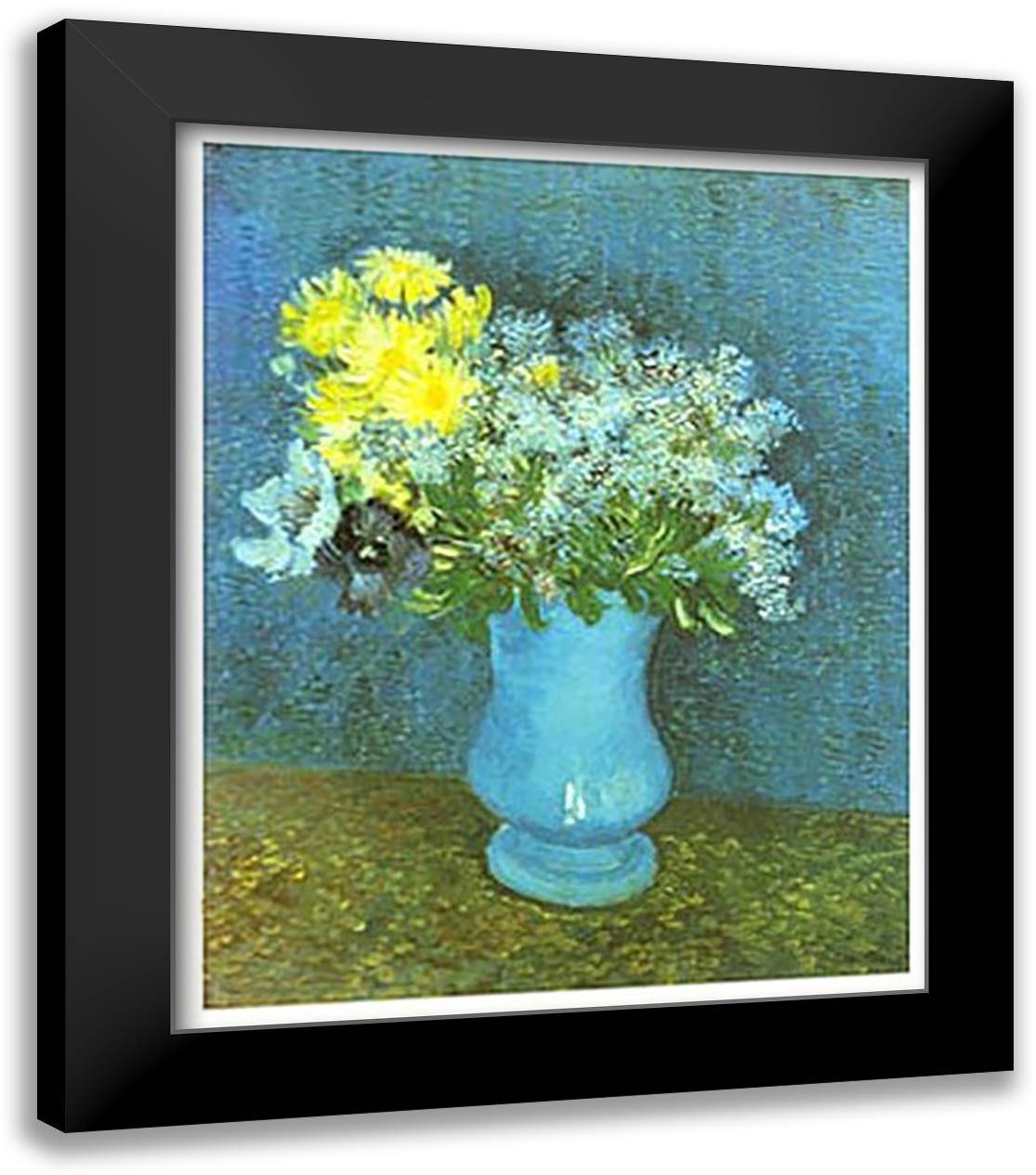 Vase of Lilacs, Daisies and Anemones, c.1887 28x40 Black Modern Wood Framed Art Print Poster by Van Gogh, Vincent