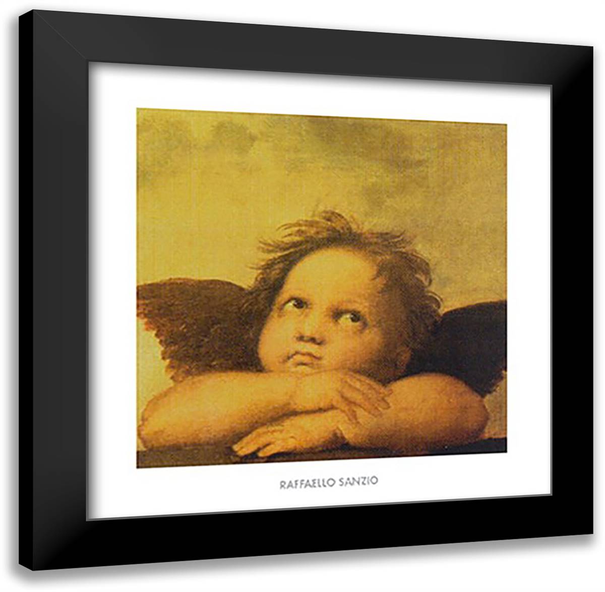 The Cherubim Putti Angels of The Sistine Madonna, c.1514 24x24 Black Modern Wood Framed Art Print Poster by Raphael