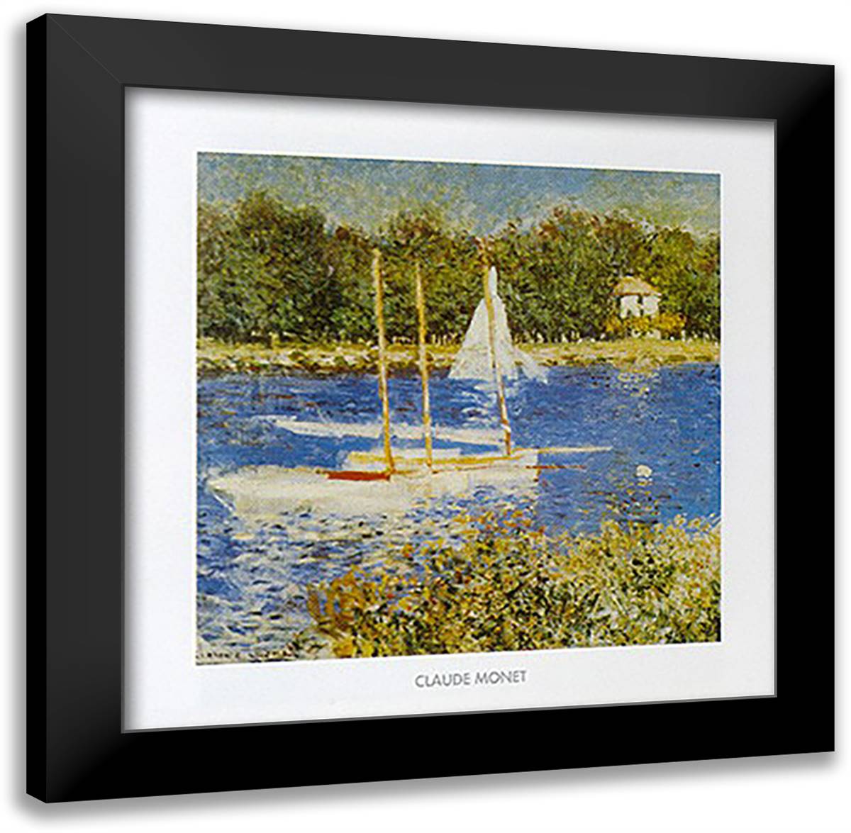 The Bassin at Argentuil 24x24 Black Modern Wood Framed Art Print Poster by Monet, Claude