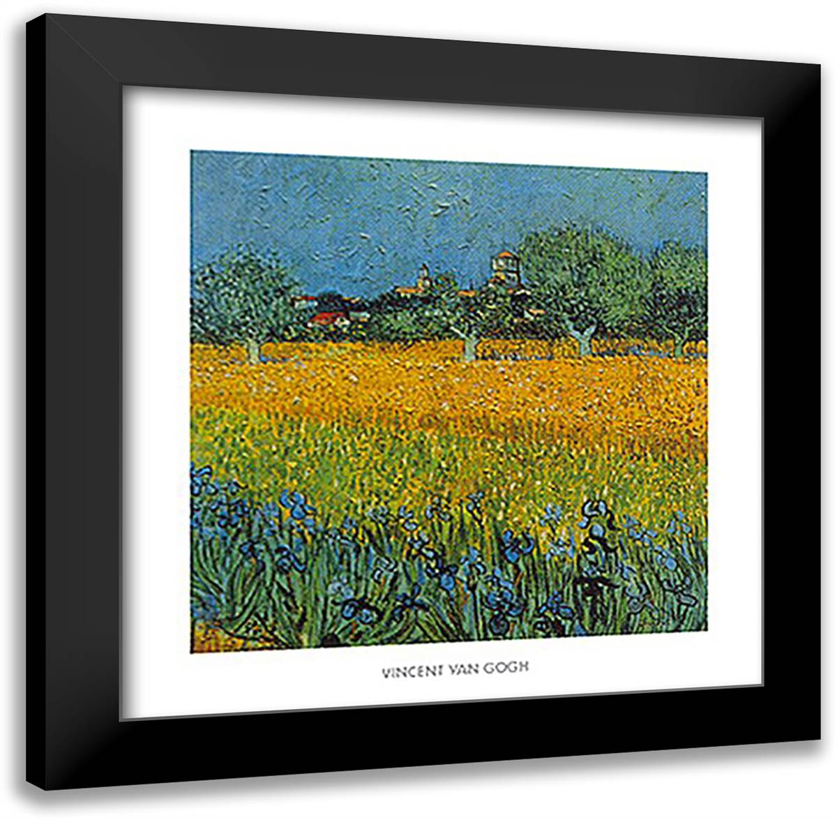 View of Arles with Irises in the Foreground, c.1888 24x24 Black Modern Wood Framed Art Print Poster by Van Gogh, Vincent