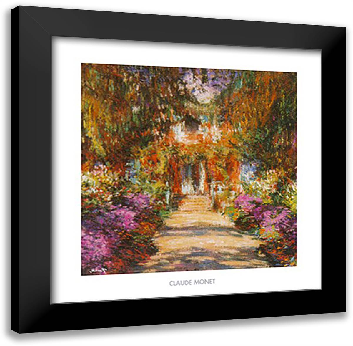 Un viale del giardino di Monet at Giverny 24x24 Black Modern Wood Framed Art Print Poster by Monet, Claude