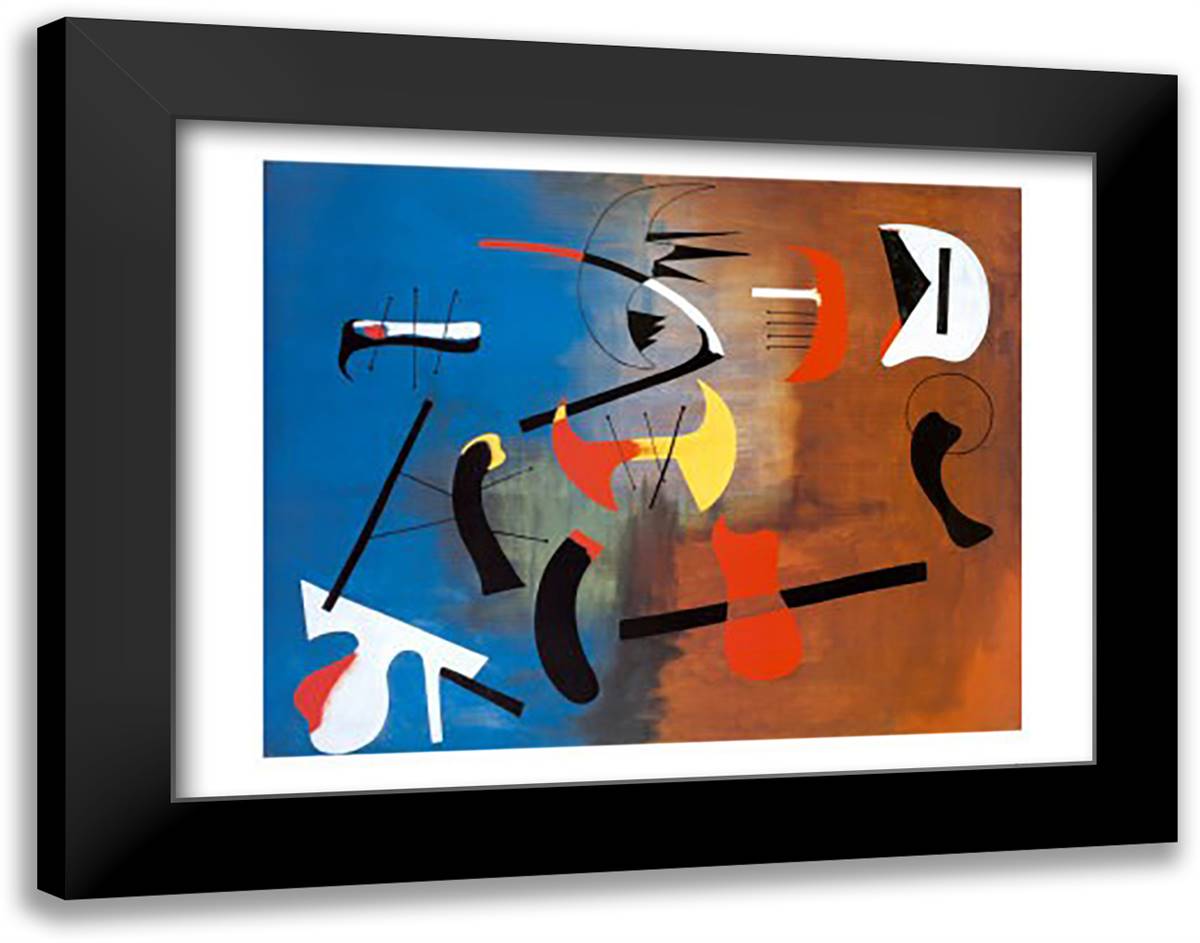 PEINTURE COMPOSITION 24x20 Black Modern Wood Framed Art Print Poster by Miro, Joan