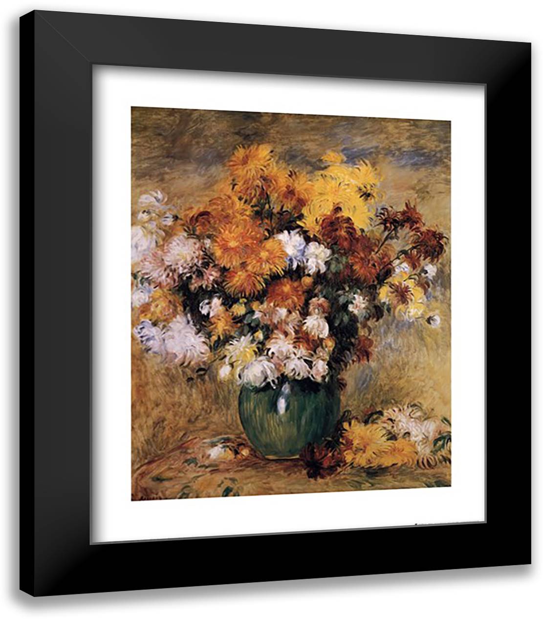 CHRYSANTHEMES 20x24 Black Modern Wood Framed Art Print Poster by Renoir, Pierre-Auguste