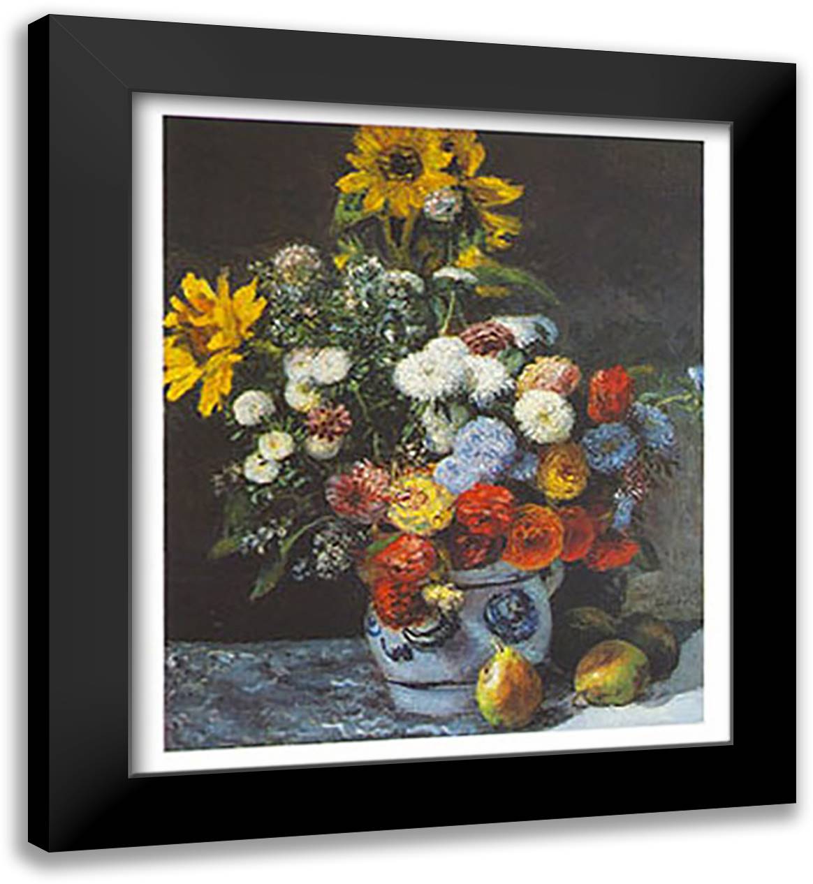 FLOWERS IN A VASE 20x24 Black Modern Wood Framed Art Print Poster by Renoir, Pierre-Auguste