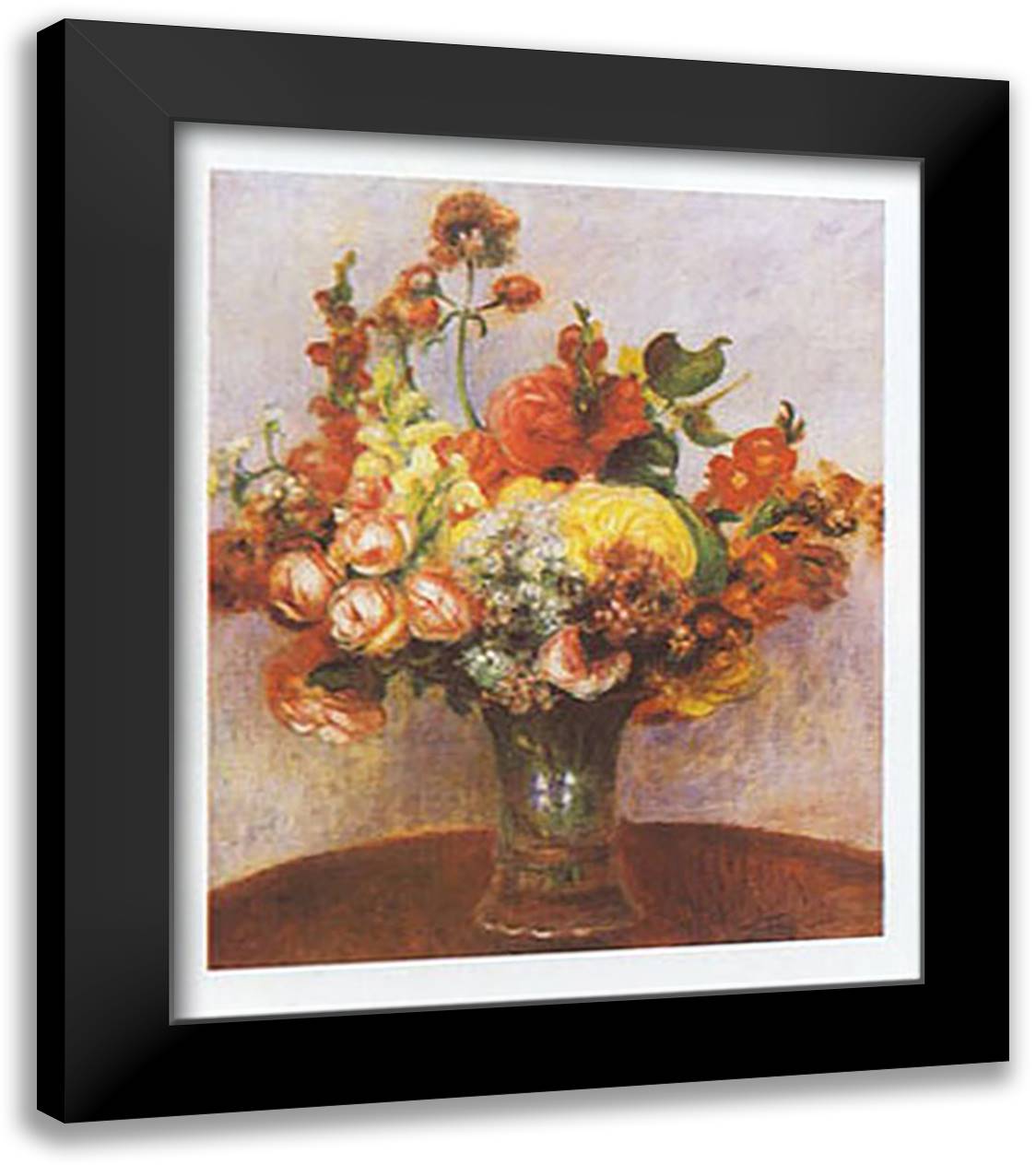FLEURS DANS UN VASE 20x24 Black Modern Wood Framed Art Print Poster by Renoir, Pierre-Auguste