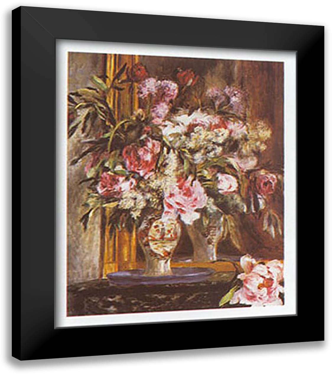 PEONIES, LILAS AND TULIPS 20x24 Black Modern Wood Framed Art Print Poster by Renoir, Pierre-Auguste