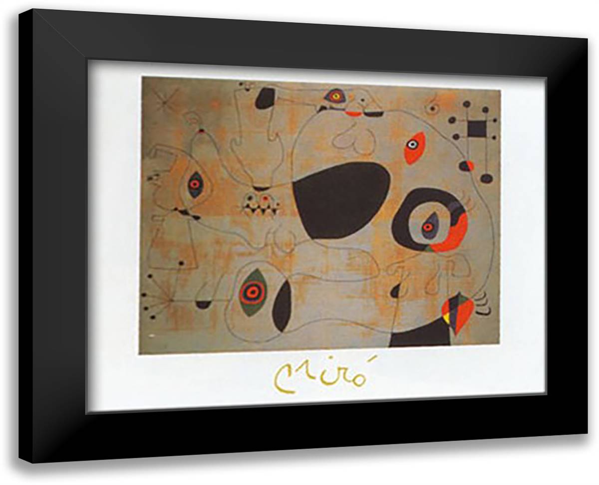 LE PORT 24x20 Black Modern Wood Framed Art Print Poster by Miro, Joan
